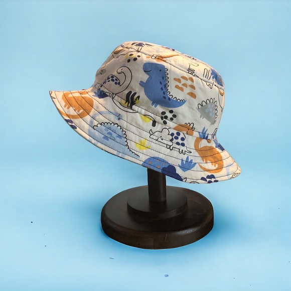 NWOT HANDMADE REVERSIBLE Childs bucket hat Dinosaur theme 19-20.5” circumference - Picture 3 of 7